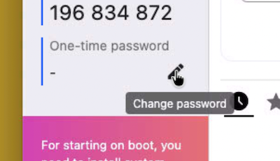 Close-up of the One-time password area with the pencil icon to click