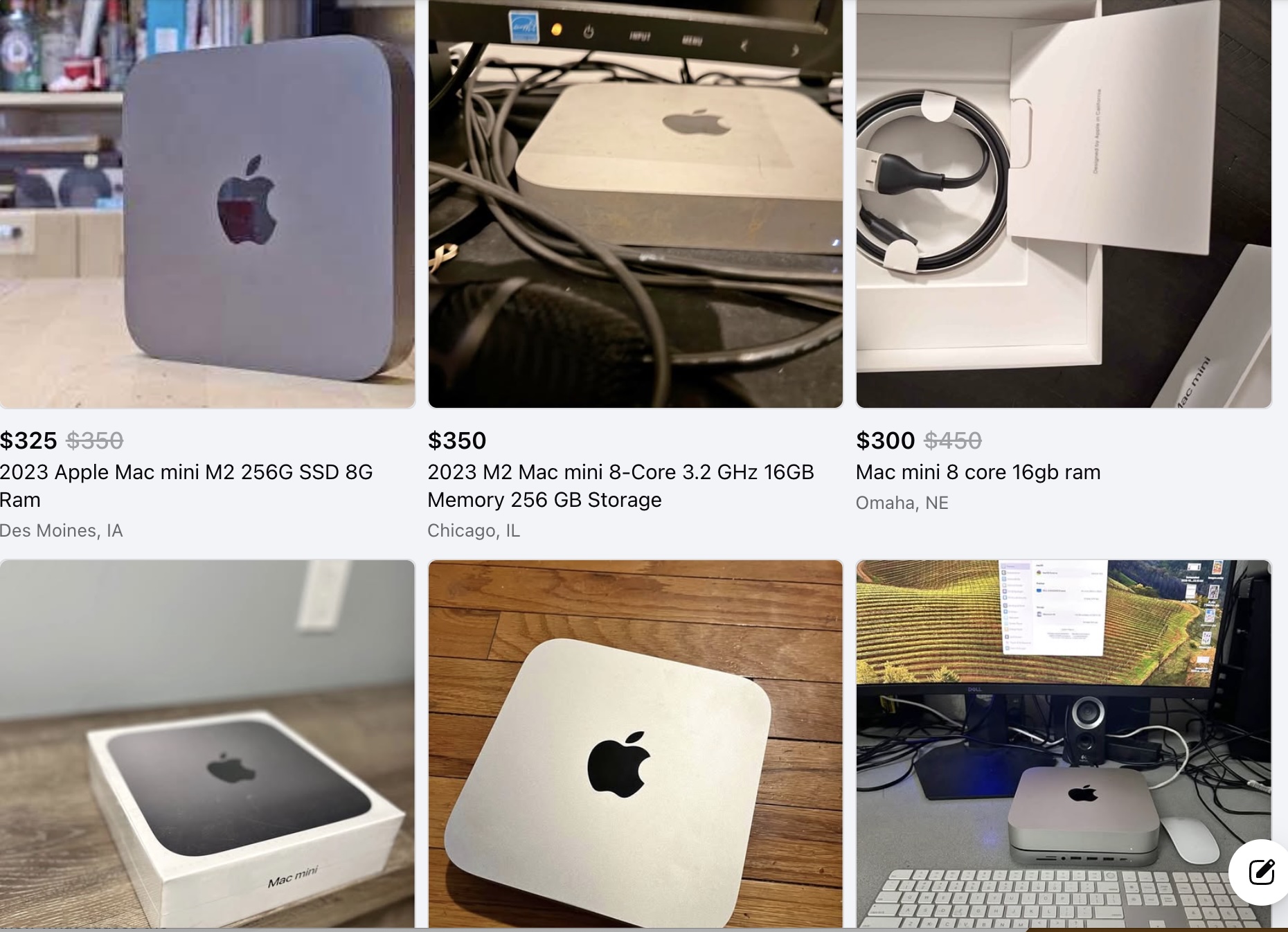 Actual Mac mini listings on Facebook Marketplace in the $350-$400 range